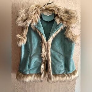 Tasha Polizzi Teal Vest with Faux Fur Trim